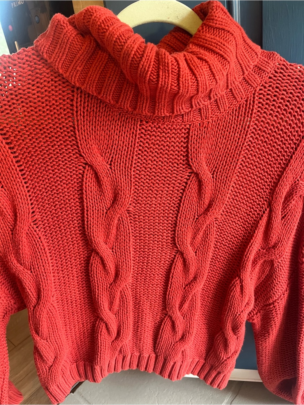Turtleneck Cable Knit Sweater - Red